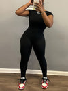 Chic Women's Slim-Fit Jumpsuit - Stretchy Polyester & Spandex Blend, Machine Washable, Solid Color, Round Neck - For Women - Perfect for All Seasons - Ideal Gift for Casual Occasions