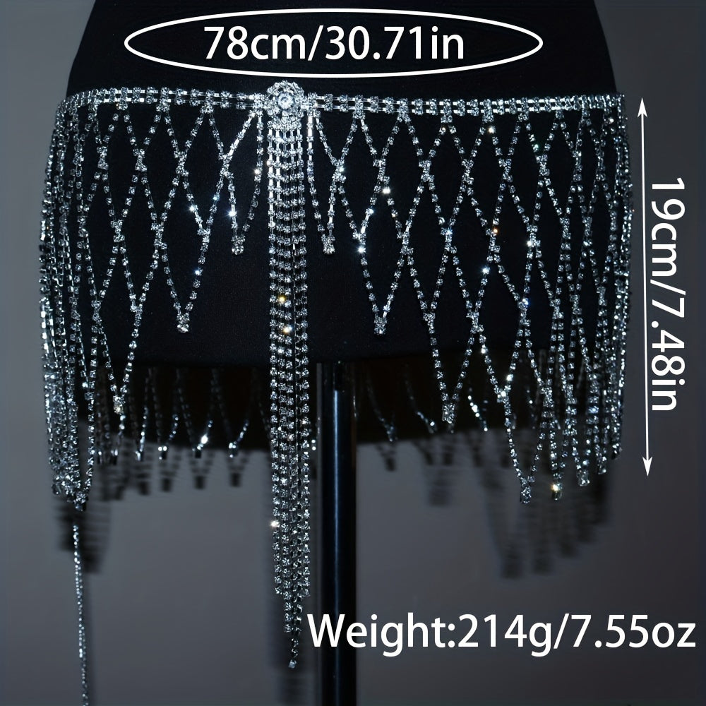 Sexy Hollow Out Rhinestone Tassel Skirt Chain Shiny Waist Chain Decoration Body Chain Jewelry