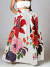 Floral Print Pocket Design Skirt, Elegant Elastic High Waist Maxi Skirt For Spring & Fall, Women's Clothing