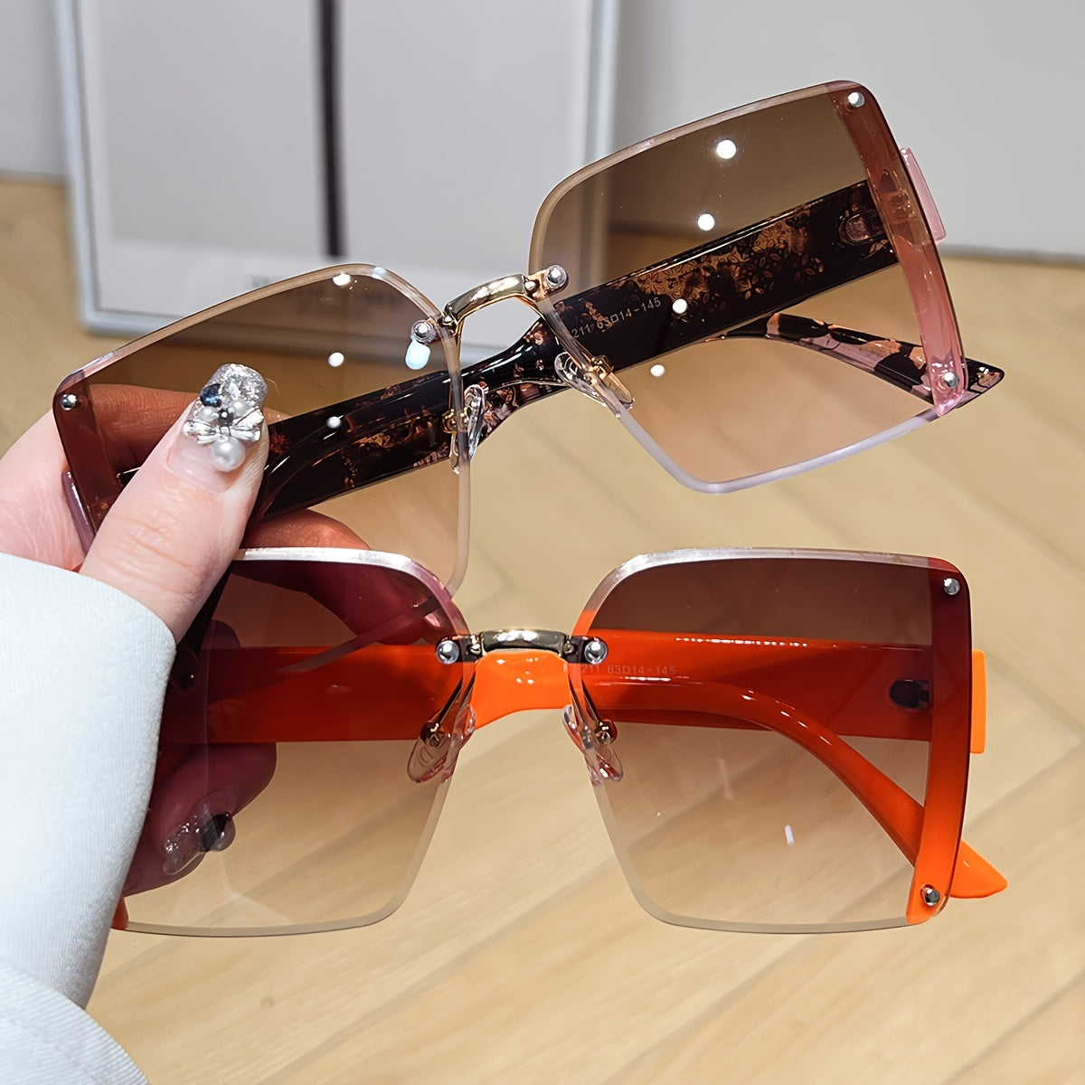 Oversized Square Frameless Fashion Glasses Y2K Luxury Gradient Fashion Glasses Novelty Travel Party Holiday Dressing Accessories