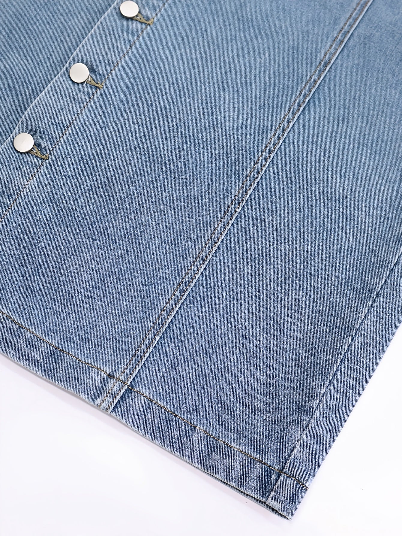 1pc NVFelix Women'S Casual Denim Midi Skirt, Front Button Detail, Solid Color, Non-Stretch, Straight Cut, Woven Fabric, for Spring/Summer/Autumn