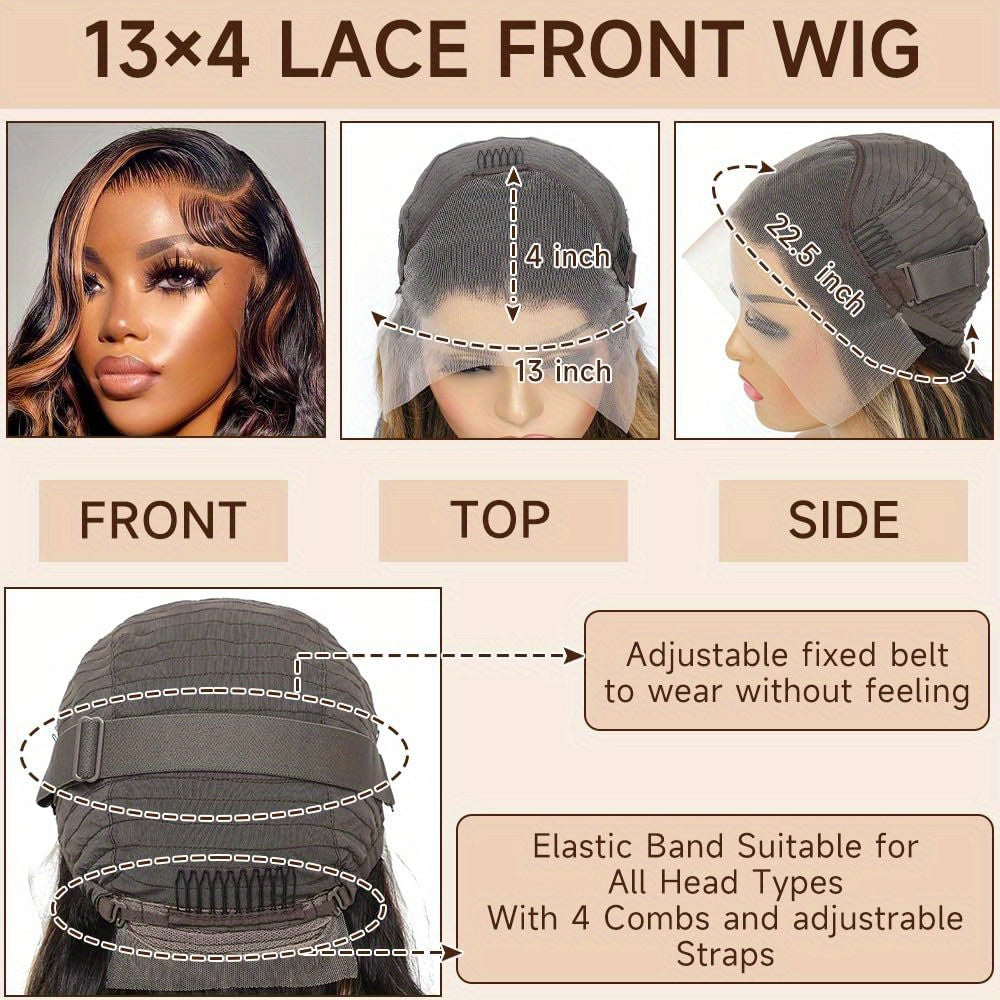 28 Inch 1B-30 Brown Ombre Human Hair Lace Front Wig with 13x4 HD Lace - Body Wave 180% Density Glueless Wig for & Men, Elegant Natural Look, Versatile Hairpiece | Sophisticated Hairstyle