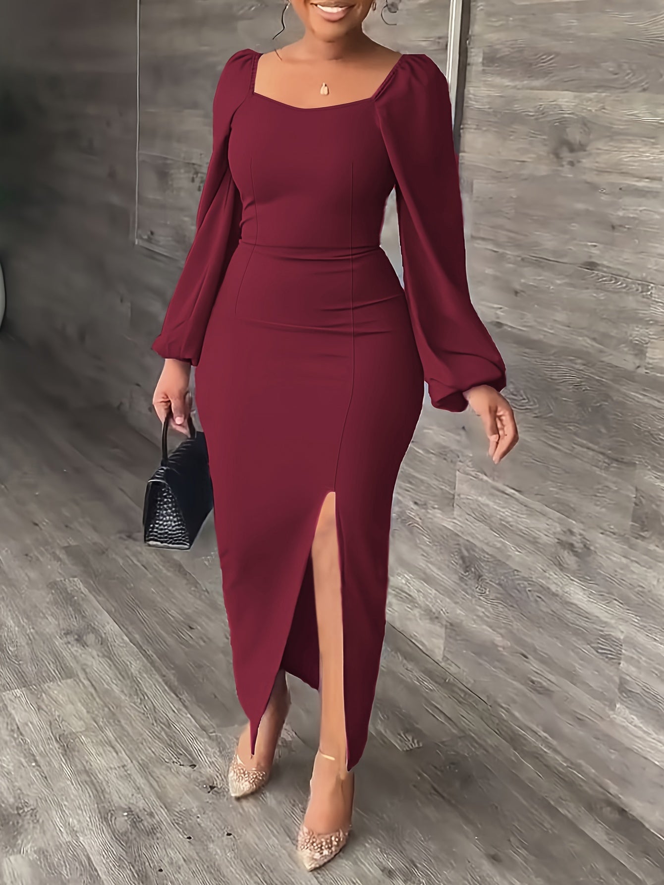 New European and American Style Fashion Slimming Split Long Sleeve Dress Trend