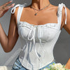 Chic Solid Color Drawstring Slimming V-Neck Tank Top for Women - Elegant Backless Design, Stretchy Polyester Blend, Perfect for All Seasons, Sexy Style, Going Out Occasion, Conventional Version, Four Seasons
