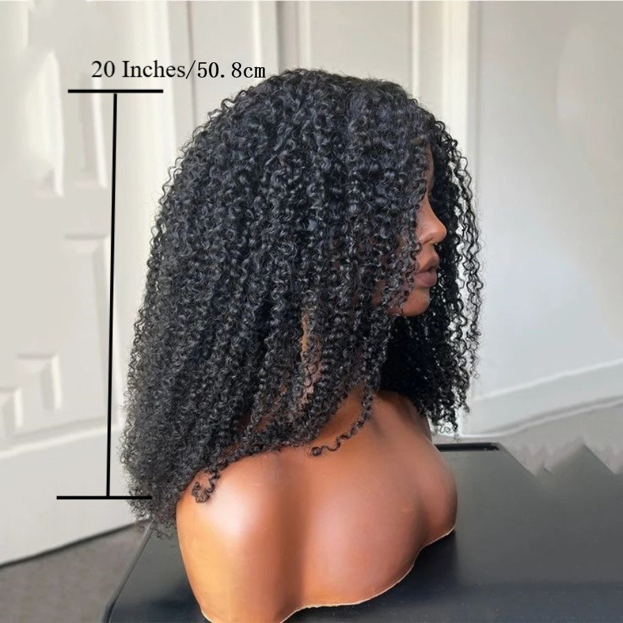 V Part Afro Kinky Curly Human Hair Wig for Women - 100% Brazilian Virgin Hair, 250% Density Glueless Clip-In Half Wig with Rose Net Cap, No Leave Out & Natural Color, Beginner Friendly, Versatile Hairpiece | Elegant Hairstyle
