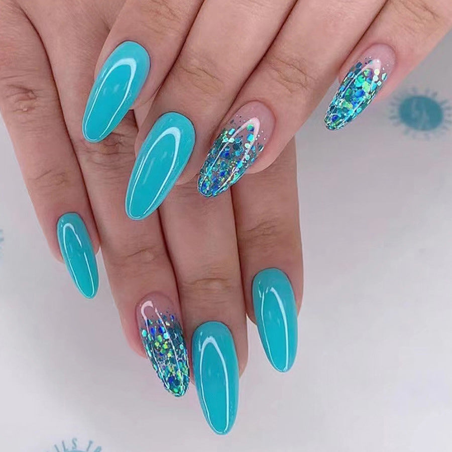 96PCS (4pcs) False Nail Stickers, French Flash Simple and Fashionable Solid Color False Nails for Manicure and Medium and Long Length European and American Flash French Manicure Pink and Sweet Flower Wearing Nails