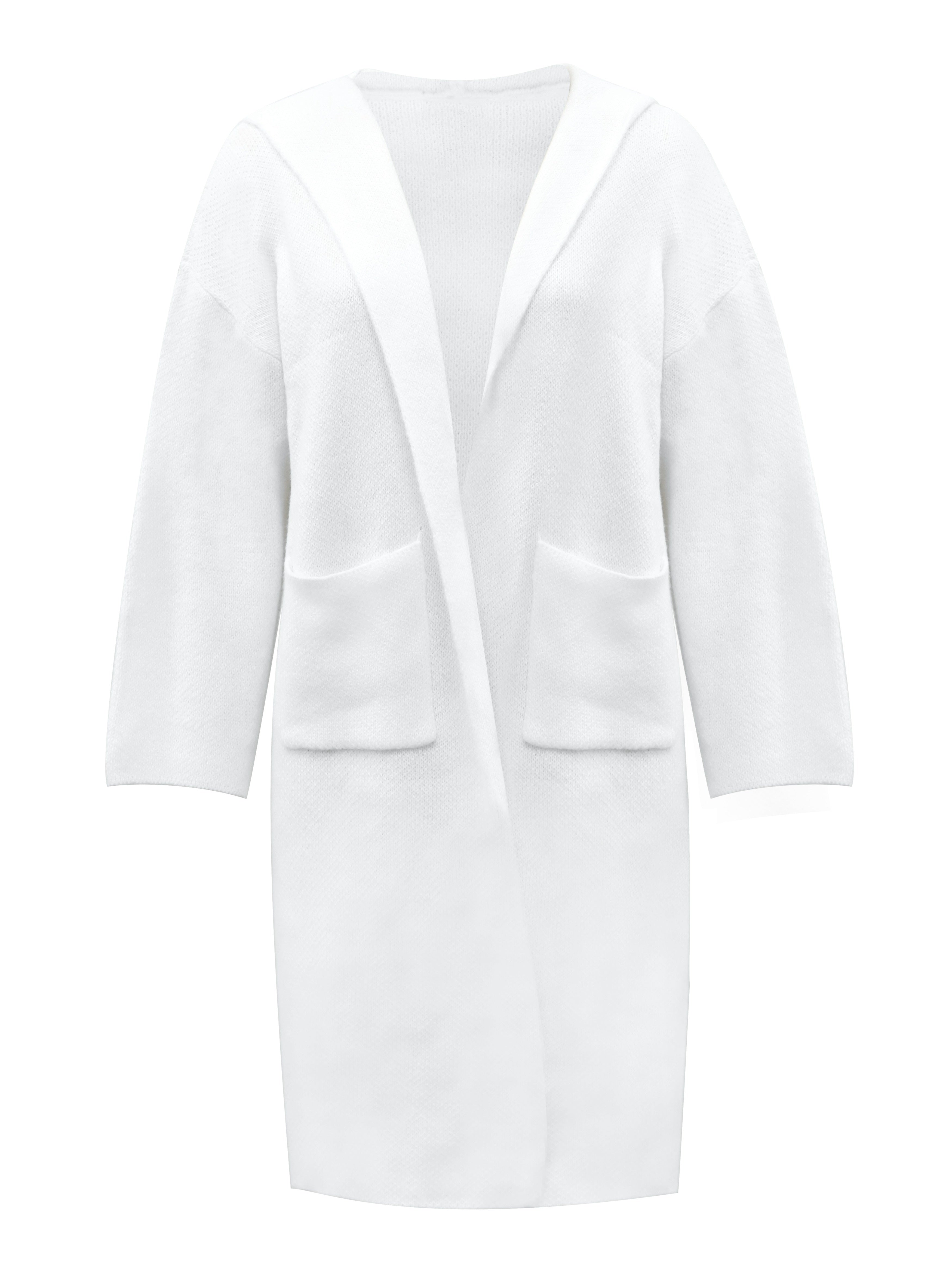 Faith Letter Print Hooded Knit Cardigan - Casual Open Front Long Sleeve Sweater Coat With Pocket - Women's Clothing - Soft & Cozy Knit Material - Perfect for Fall/Winter - Ideal Gift for Women
