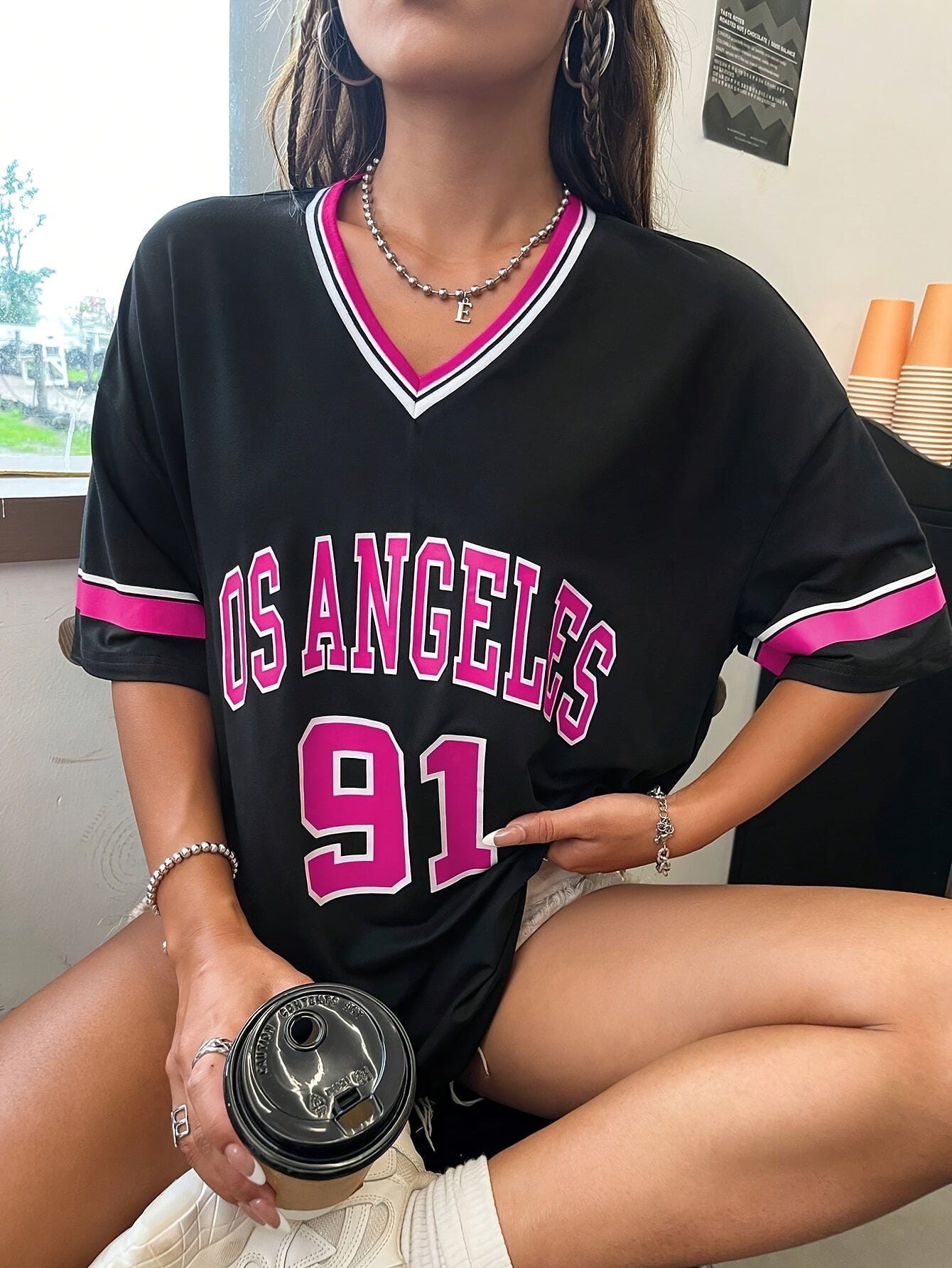 Women's Oversized Graphic Brooklyn Letter Short Sleeve Tee