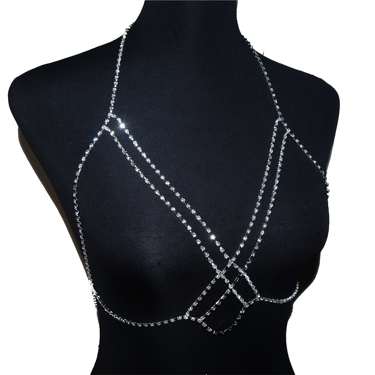 Women's Boho-Chic Crystal Body Chain - Cross Chest Design, Artificial Crystal, Perfect for Valentine's Day & Vacation | Glamorous & Sexy | Party-Ready Accessory