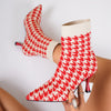 Women'S Elegant Houndstooth Sock Booties, Pointed Toe Stiletto High Heels, Slip-on Dress Boots for All Seasons, Comfortable Dress Footwear for Parties and Banquets