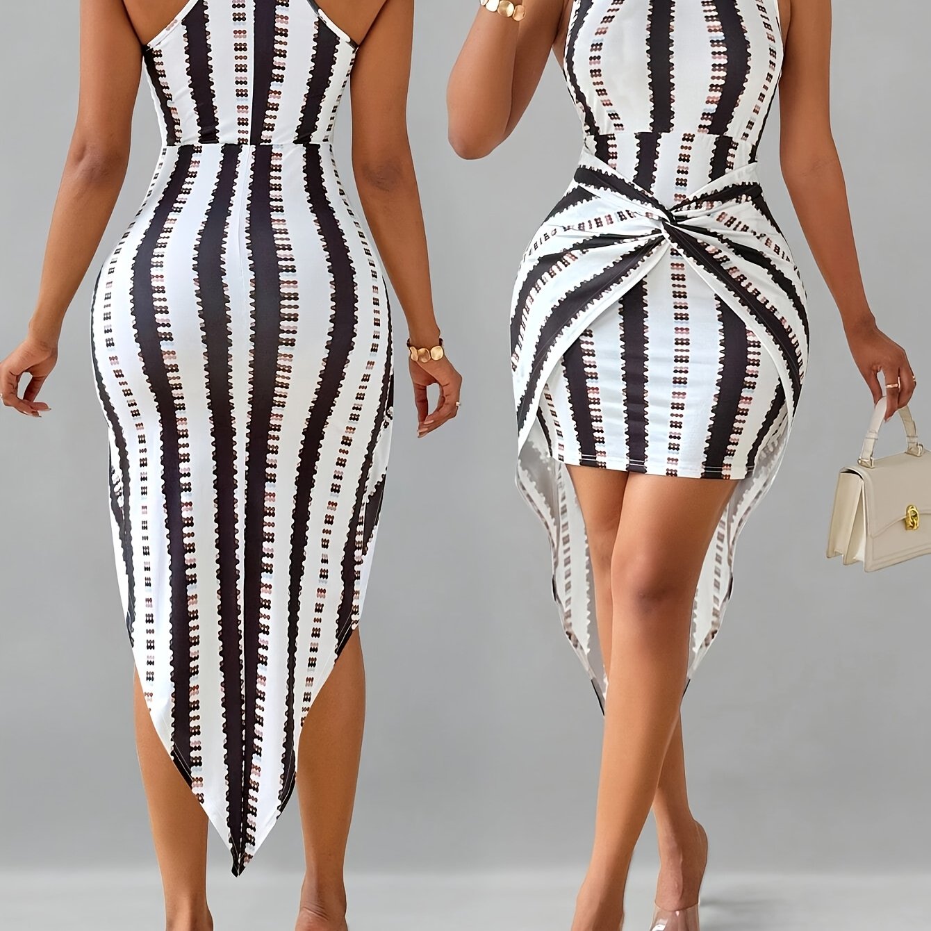 New Women'S Stylish And Elegant Striped Printed Dress