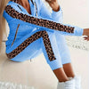 Two-piece Set, Long Sleeve Leopard Print Zip Up Hoodie & Drawstring Pants Outfits, Women's Casual Clothing