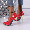 Elegant Golden & Black Crocodile Pattern Stiletto Heels - Glossy Pointed Toe Dress Pumps with High-Quality PU Cover, Perfect for All Seasons