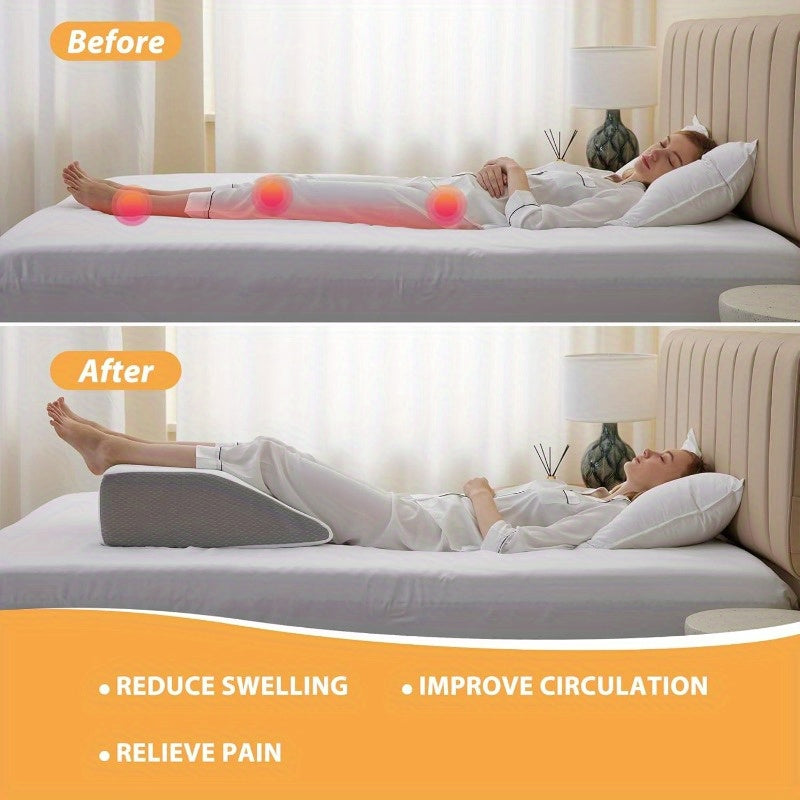 8 Inch Leg Elevating Pillow for Post-Surgery & Relief - Cooling Gel Cotton Top, Ergonomic Wedge Pillow for Improved Circulation, Side Sleeping Support, White & Grey, Contemporary Design | Highdensity Foam
