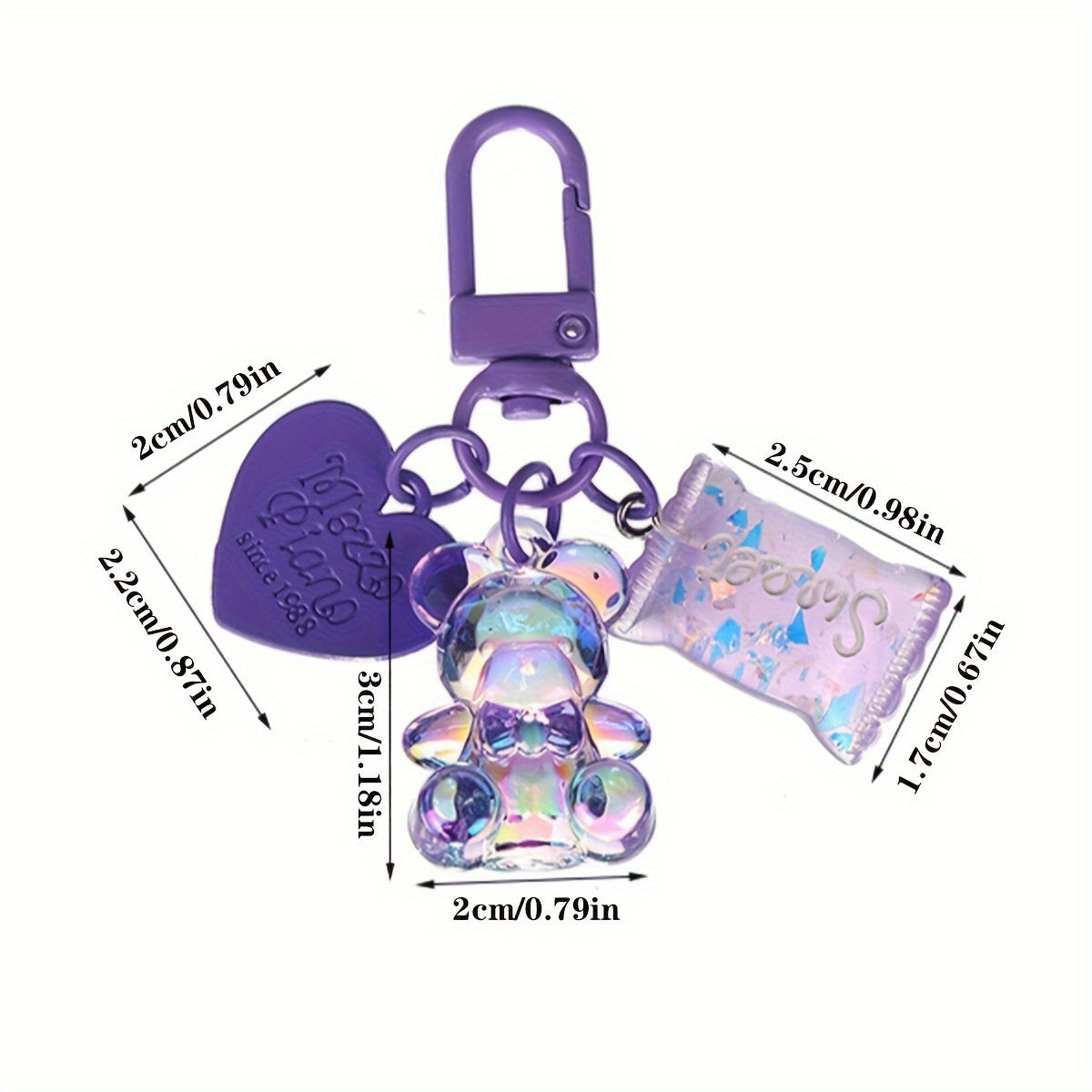 Chic Acrylic Bear & Heart Keychain Set with Ring - Candy-Themed Bag Charms, Perfect for Women's Fashion, Student Backpacks & Christmas Decor