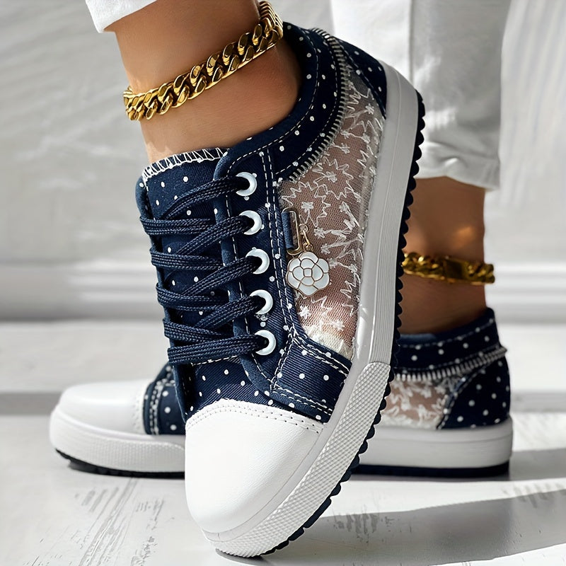 Floral Pattern Embroidery Dot Print Sneakers