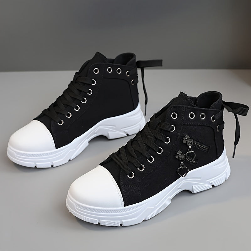 Women’s High Top Sneakers – Lace-Up Casual Sports Shoes with Side Zipper, Plus Size, Breathable Fabric Upper, All-Season Street Style Trainers