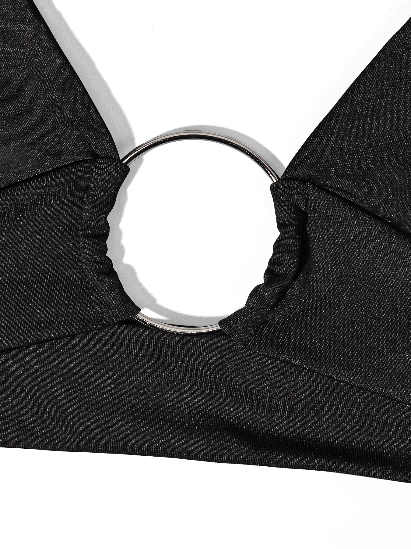 Women'S Sexy Halter Backless Crop Top, 95% Polyester 5% Elastane, Medium Stretch Knit Fabric, Solid Color, Ring Detail, All-Season Night Out Wear