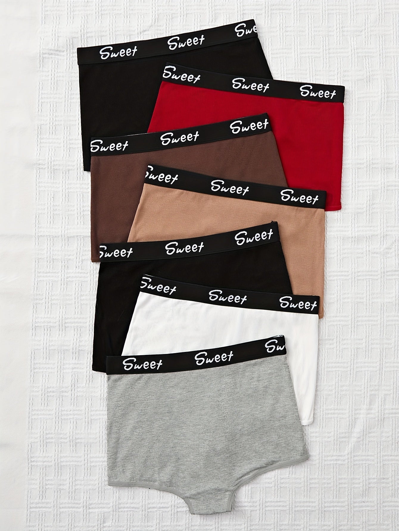7pcs Letter Print Trim Boyshorts - Sexy Bikinis with Comfy Breathable Stretchy Fabric, Soft Lingerie & Underwear for Women - Perfect Intimates for Everyday Wear