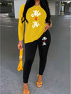 Women's Me Vs Me Print Long Sleeve Outfit - Made from Polyester Blend Knit Fabric, Round Neck Autumn/Winter Set, Includes Pants And Top, Perfect for Business And Casual Attire, an Ideal Gift Choice.