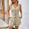 Solid Color And V-neck Sleeveless Two-piece Suit