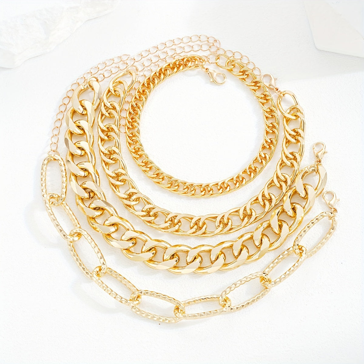 4pcs Women's Punk Style Chunky Chain Bracelet Set - Zinc Alloy, No Plating - All-Season Accessory | Versatile Design | Daily Wear & Vacation Essential