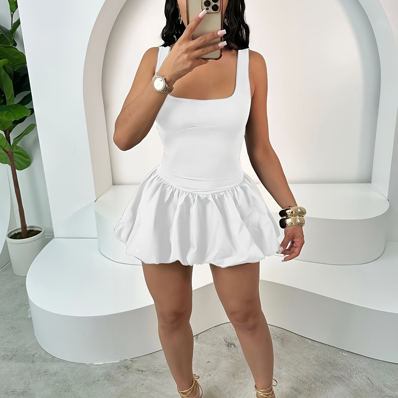 2231 European And American Women'S Fashion Tank Top Style Slim Sexy Fluffy Sleeveless Vest Dress