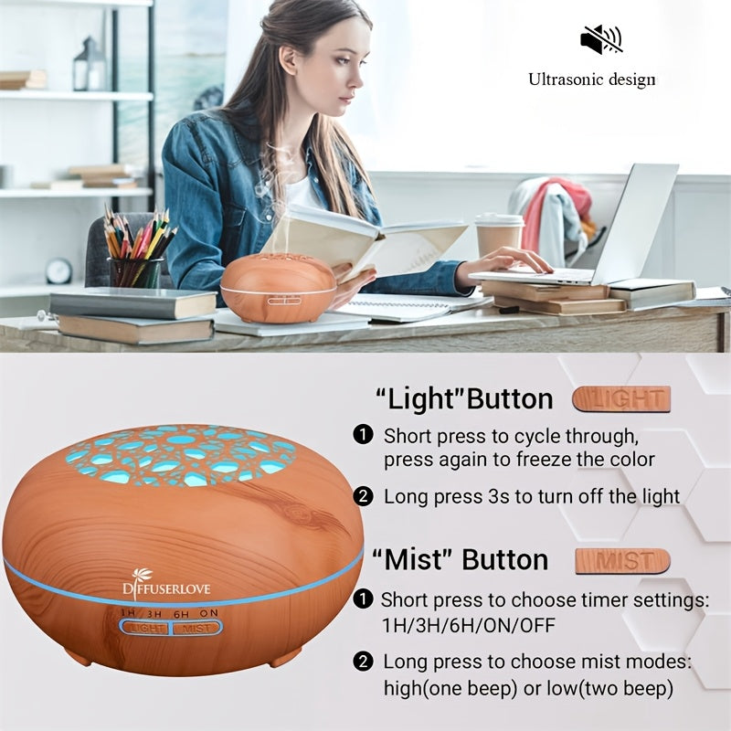 550ML Woodgrain Essential Oil Diffuser With 8 Essential Oils, Remote Control, 4 Timers, 7 Colour LED Lights, Auto-Off Function, Cool Mist Humidifier For Home, Bedroom And Office