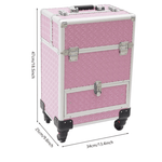 1pc Rolling Oversized Makeup Case with 4 Built-In Trays And a Handle for Easy Movement. It Is an Exclusive Wheeled Storage Tool for Nail Technicians, Artists, Beauticians, And Stylists