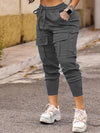 Women's Solid Color Cargo Joggers with Pockets, High Elasticity Slim Fit Outdoor Pants, Casual Drawstring Waist Trousers, Athletic Style For Fall & Winter