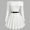 Women'S One-Shoulder Long-Sleeve Dress with a Fitted Waist in Solid Color, Without a Belt.