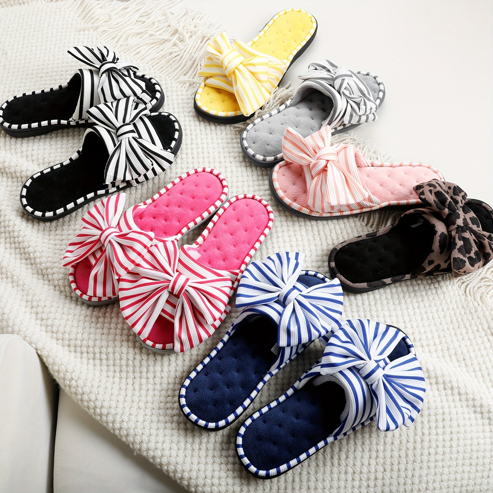 Women's Elegant Slip-on Slippers with Bow - Fabric Upper, TPR Sole, All-Season Comfort | Machine Washable | Stretchy Fit