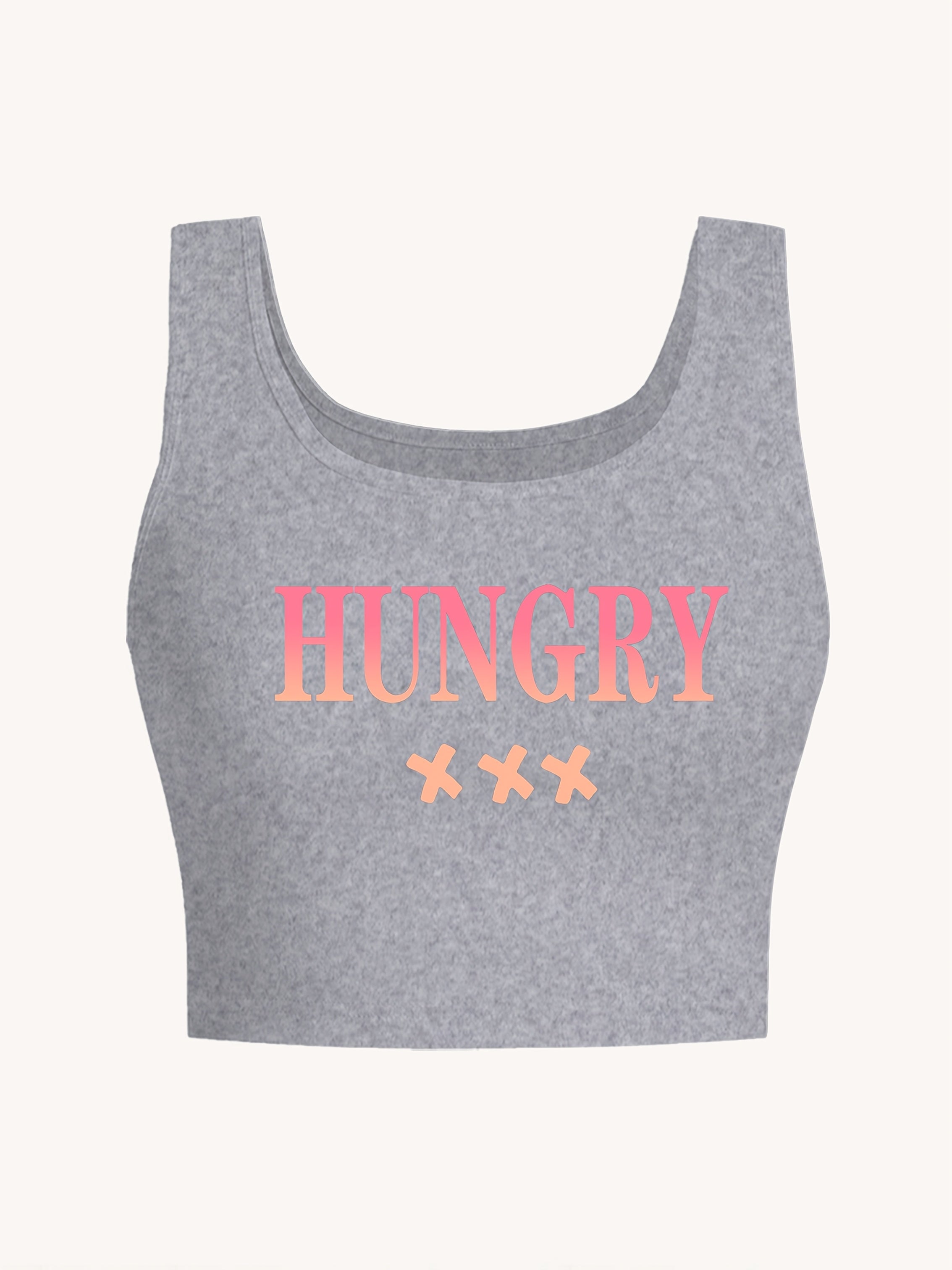 Women's Sexy Deep Scoop Neck Seamless Cropped Tank Top - Soft Stretch Letter Print Yoga Top for Spring Summer Fall, Breathable Casual Wear & Gym Workout Shirt, Curvy Plus Tank Tops, Seasonal Fashion, Offshoulder Fashion, Smoo