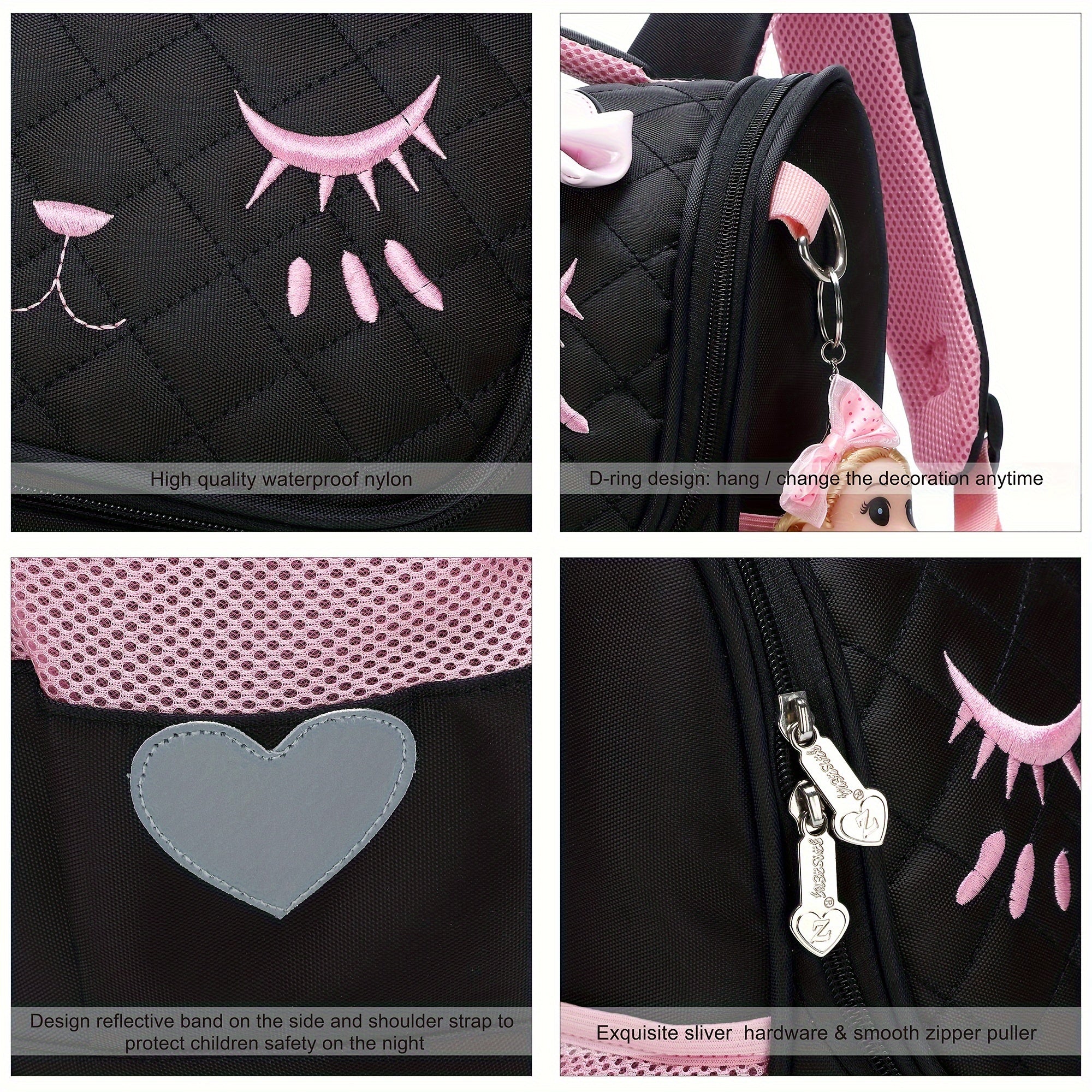 2pcs College Backpack with Lunch Bag Women's Backpack, Cute Backpack, Women's Bag, Cat Bag, Travel Backpack-Black