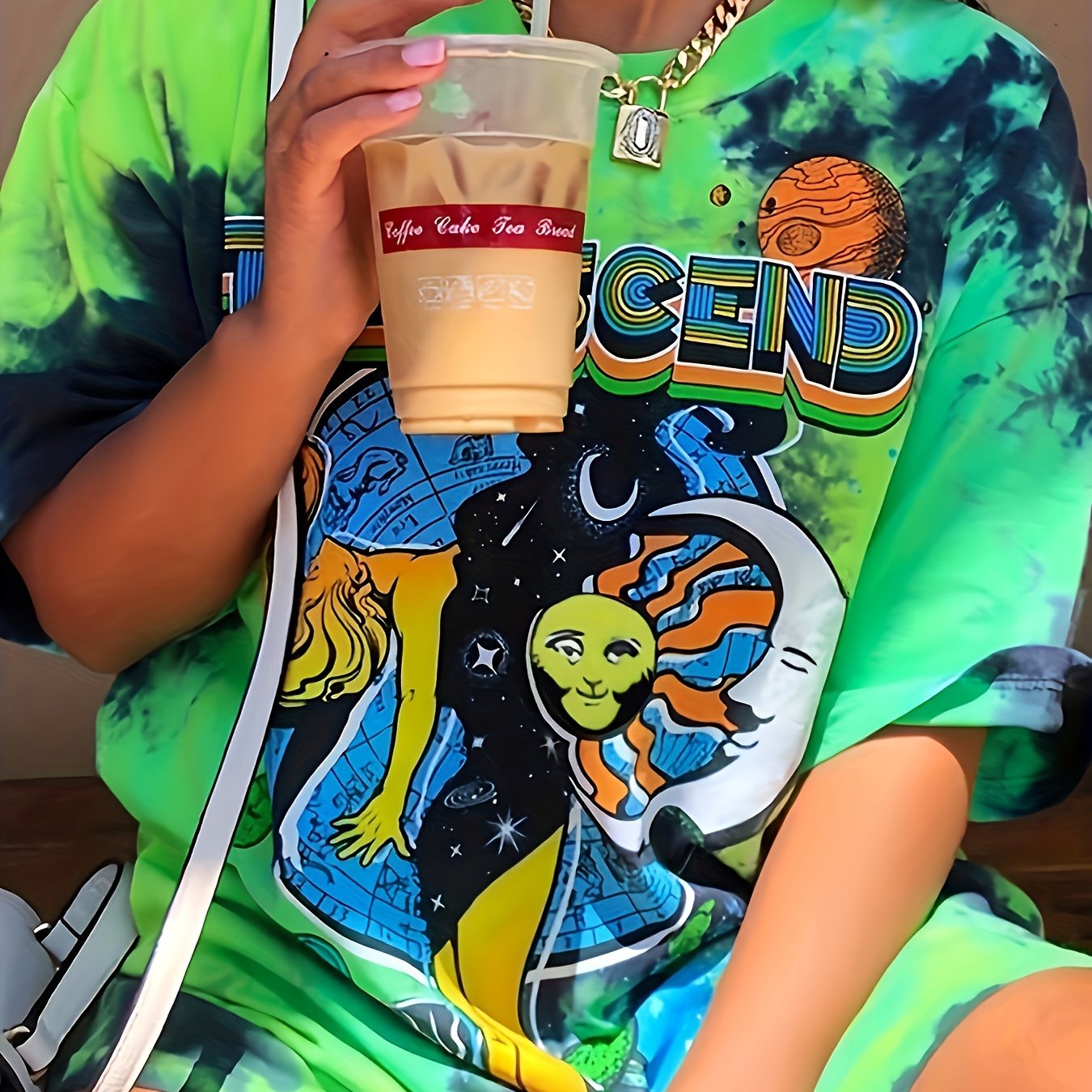 Figure & Sun Print Tie Dye T-Shirt, Casual Short Sleeve T-Shirt For Spring & Summer, Women's Clothing