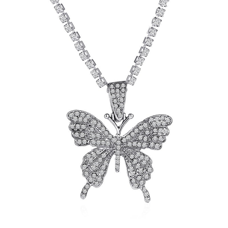 Women's Elegant 18K Gold Plated Cuban Link Butterfly Pendant Necklace - Sparkling Rhinestones, Synthetic Stones, Alloy Jewelry | Perfect for Mardi Gras Day, Weddings, Parties | Cascading Design, Holiday Theme, February Births