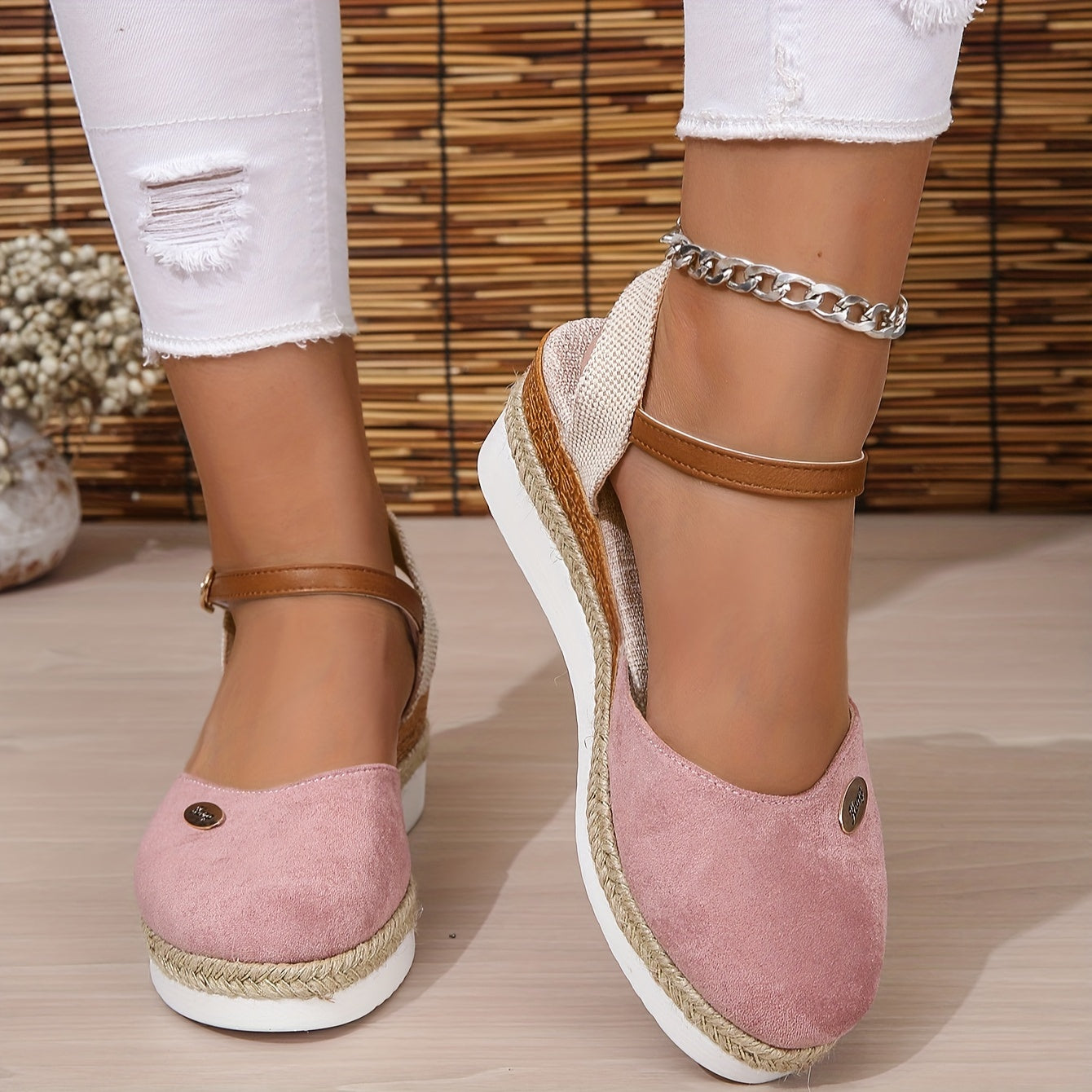 [Colorblock Platform Sandals Women's] Women's Colorblock Platform Sandals, Ankle Buckle Strap Comfy Slingback Shoes, Versatile Closed Toe Wedge Shoes