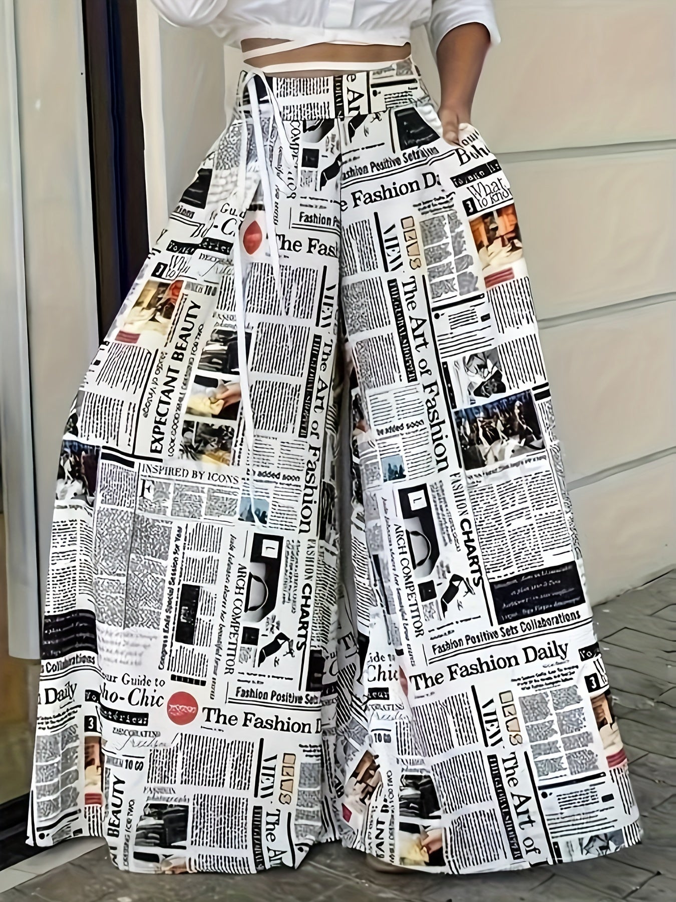 Allover Letter Print Wide Leg Pants - Sexy High Waist Pants For All-season - Women's Clothing - Soft, Breathable Fabric - Suitable for Casual & Party Occasions - Perfect Gift for Fashionable Women