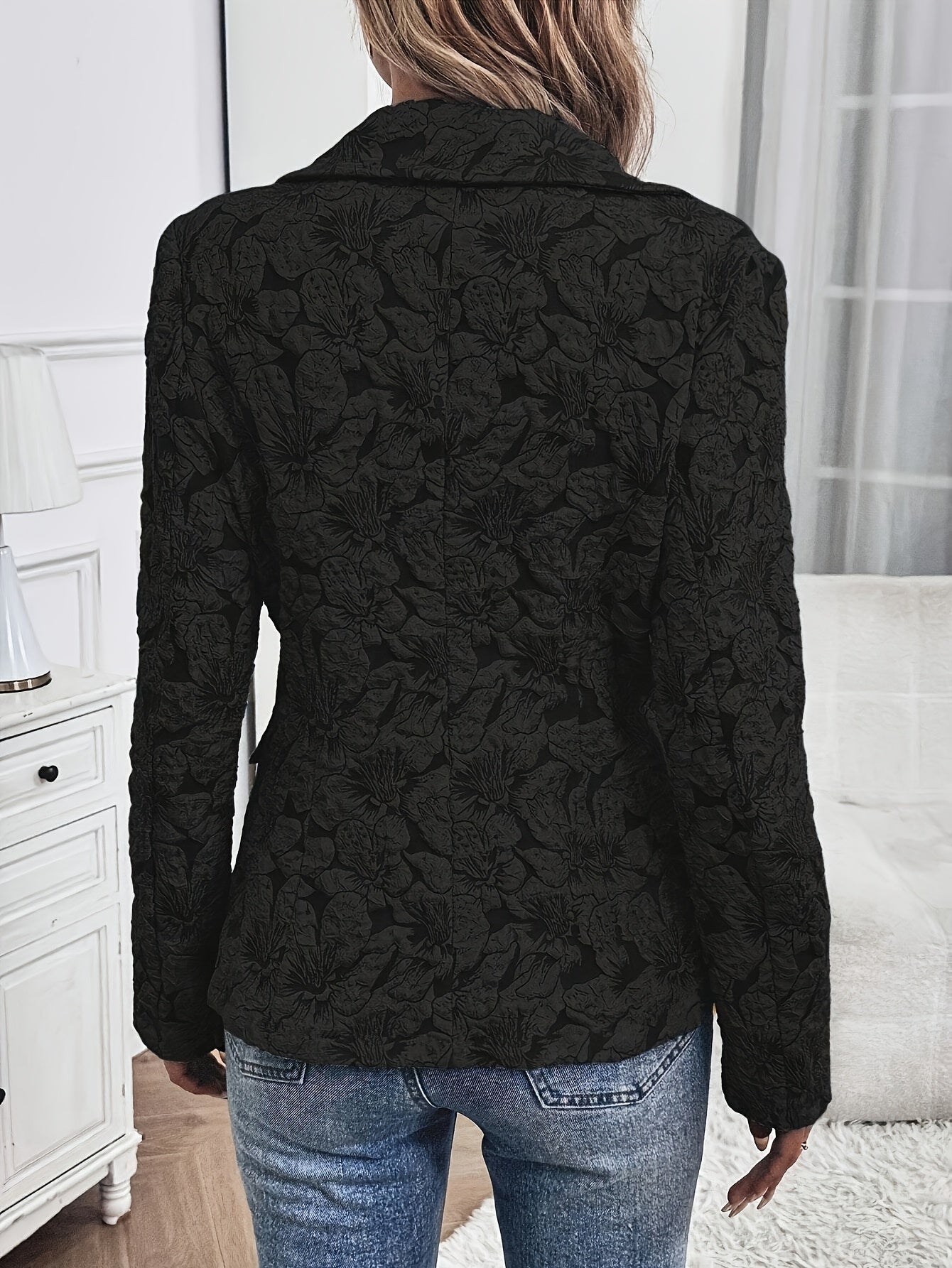 Women'S Green Floral Print Blazer - Stylish Short Sleeve Jacket with White Top and Jeans, Perfect for Spring and Fall, Polyester Fabric, Lapel Collar, Casual to Semi-Formal Wear, Casual Blazer | Floral Print Jacket | Polyeste