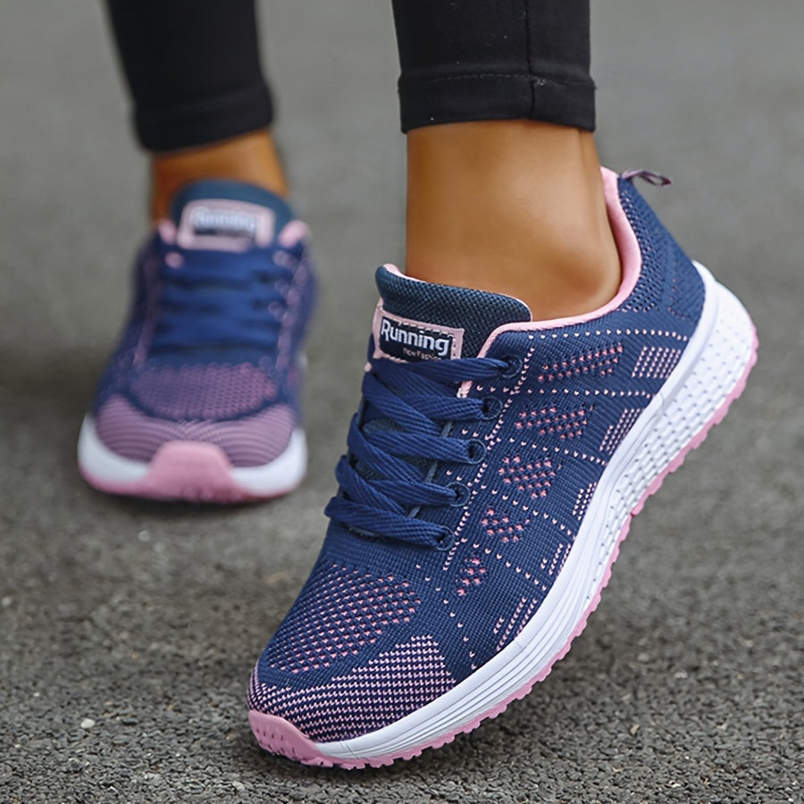 Women's Letter Graphic Lace-up Walking Shoes, Mesh Breathable Athletic Sneakers For Tennis Fitness Gym