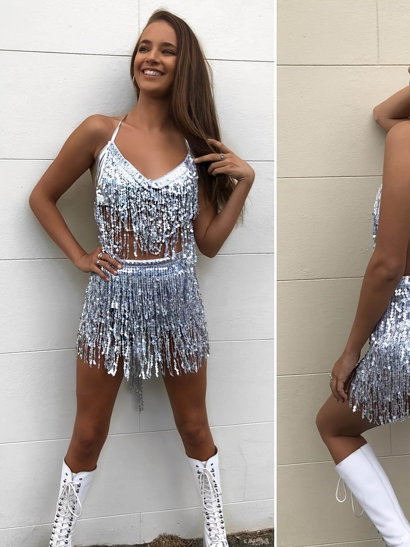 Golden Sequin Fringe Mini Skirt with Adjustable Waistband - Sexy Glamorous Party Dress for Nightclub, Disco, and Festive Occasions - 100% Polyester, Loose Fit, Hand Wash Only