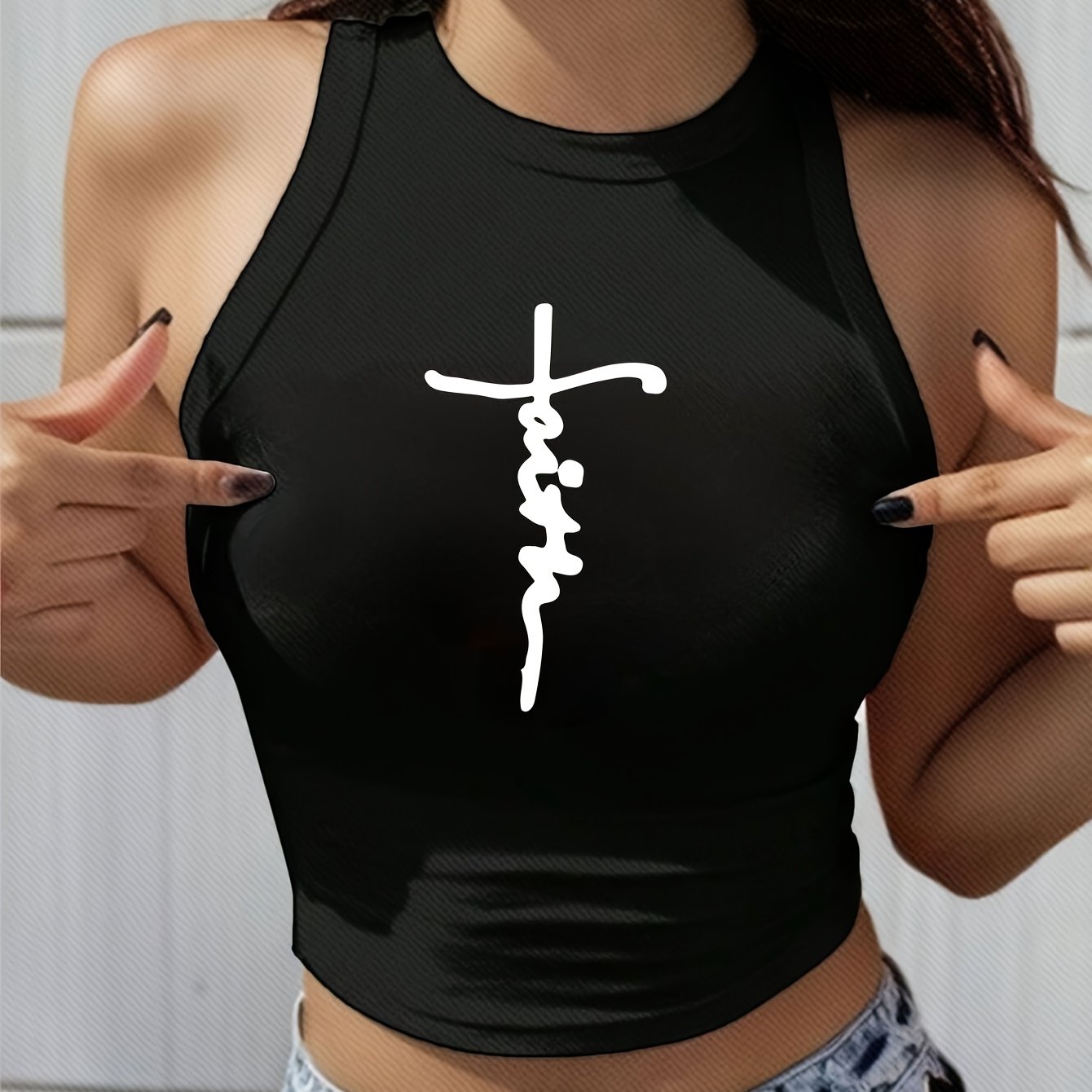Women'S Y2K Fashion Letter Print, Round Neck Short Sleeve Cropped Tank Top, Trendy Spring And Summer Seasonal Artistic Women'S Festival Party Wear, Popular Cute Loose Dopamine Youthful Style.