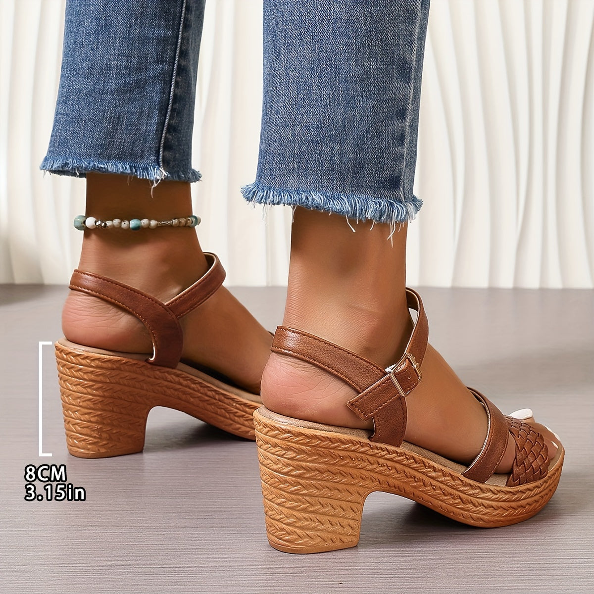 Women's Solid Color Trendy Sandals - Platform Soft Sole Ankle Buckle Strap Braided Shoes, Comfort Chunky Heel - For Women - Suitable for Summer, Parties & Casual Wear - Perfect Gift for Fashionable Women