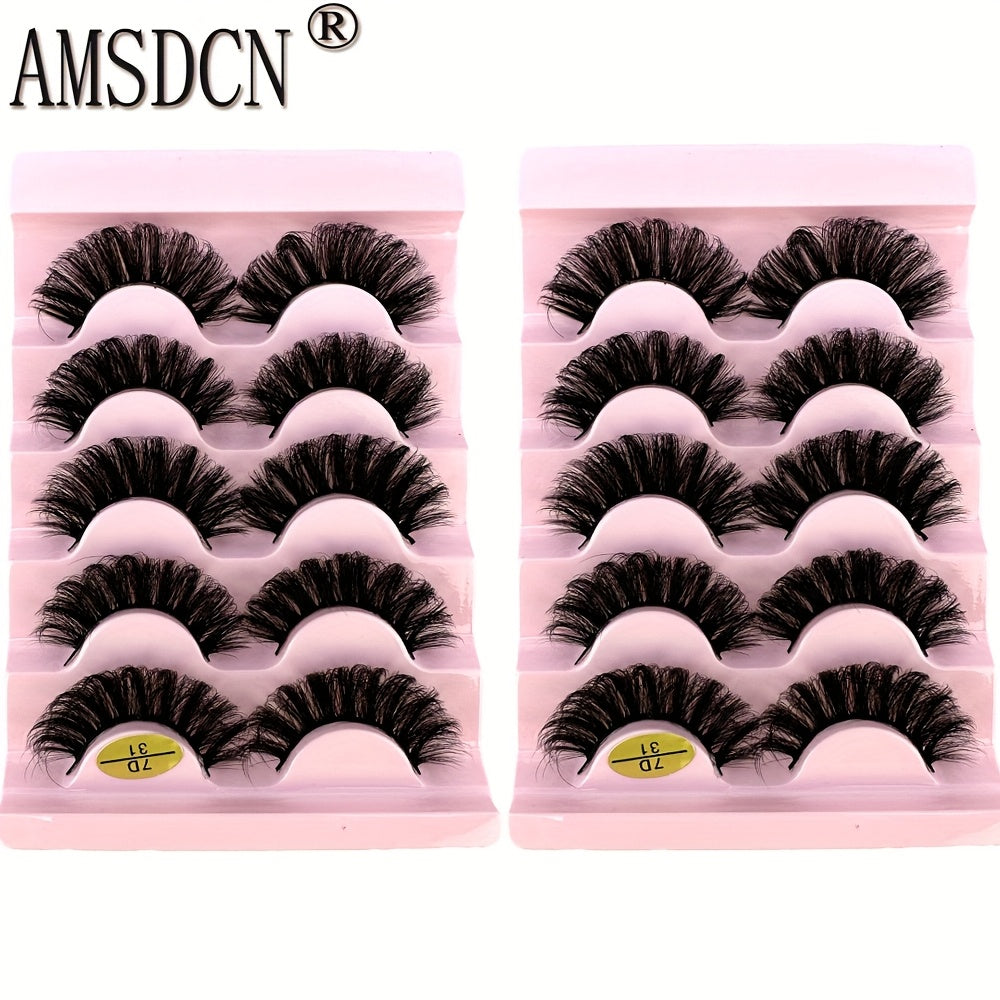 AMSDCN 10 Pairs Of 2pcs 3D Fluffy And Thick Eyelashes Naturally Curled And Soft Faux Mink Eyelashes - Reusable, Suitable For Daily Use And Various Occasions