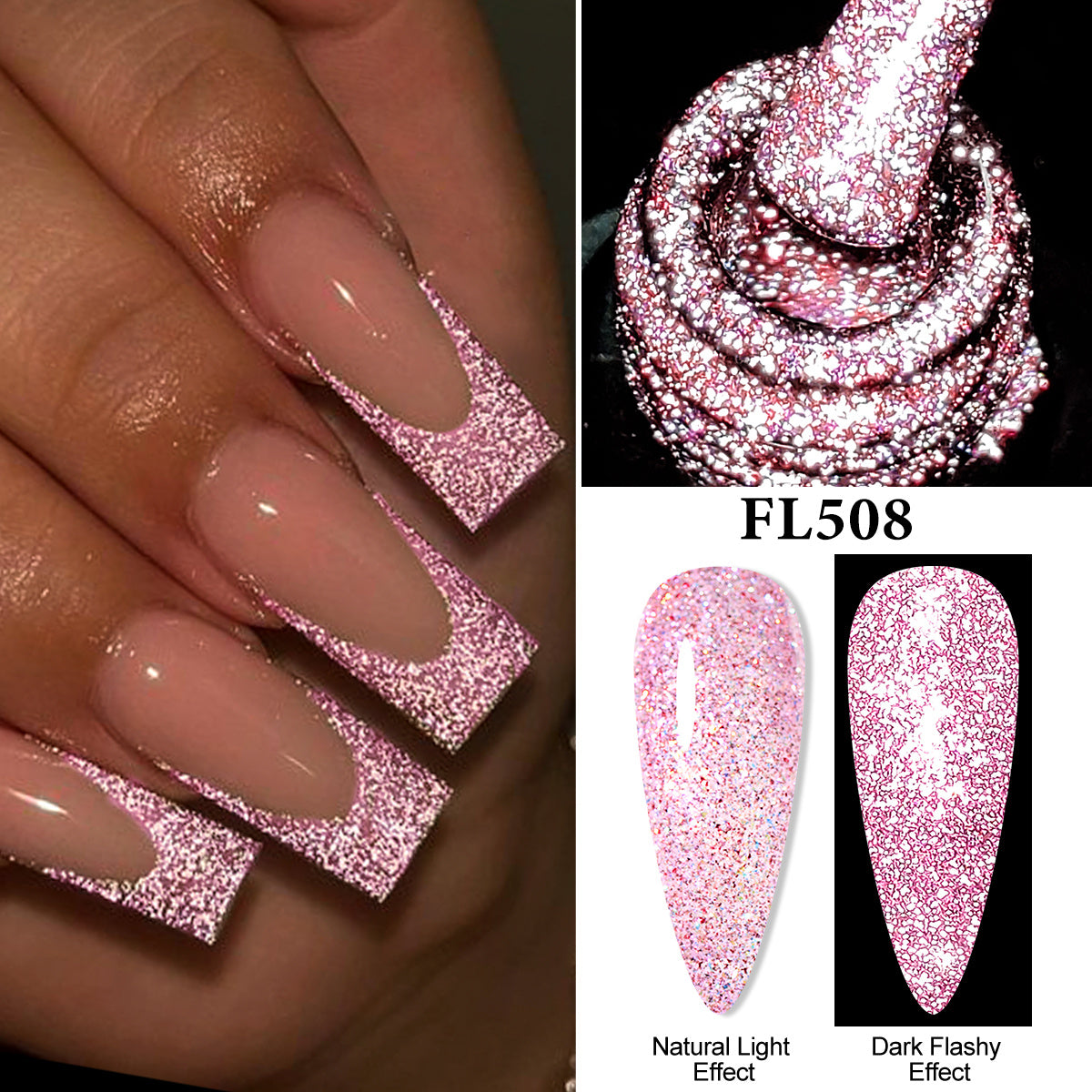 FOUR LILY 0.24oz Reflective Glitter Nail Gel - Semi-Permanent Soak Off LED Varnish for Manicure, Sparkling Pink & Purple Swirls, Long-Lasting Shine, Easy Application, Nail Art Gel | Glittery Nail Polish | Vibrant Colors, Nail