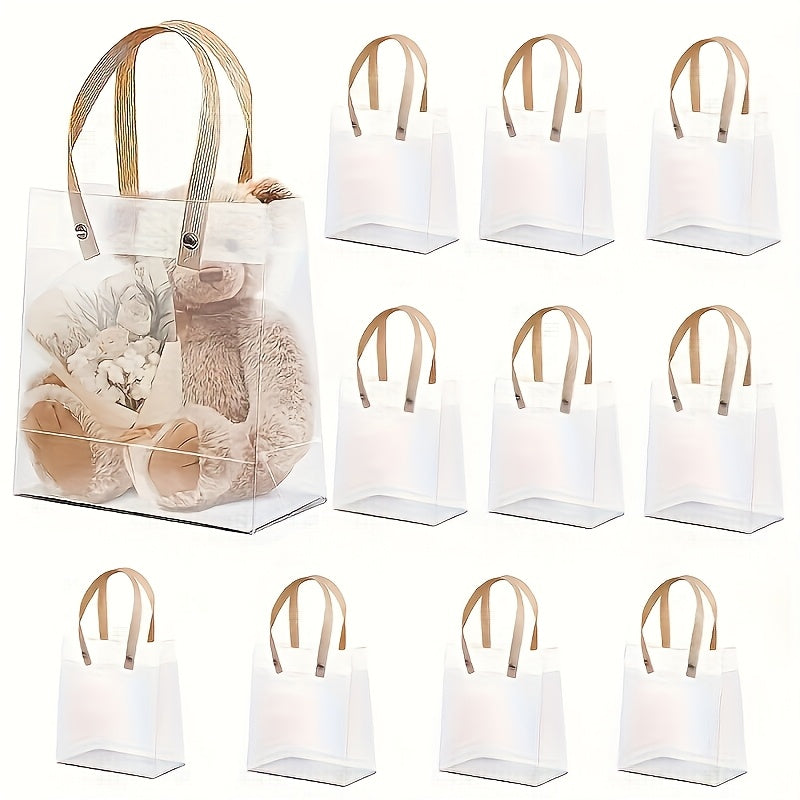 20pcs Clear Frosted Tote Bags with Floral & Bear Design - Durable Polypropylene, Perfect for Weddings, Showers, Birthdays, and Housewarmings, Event Tote Bags | Floral Bear Design | Durable Tote Bags, Tote Bag