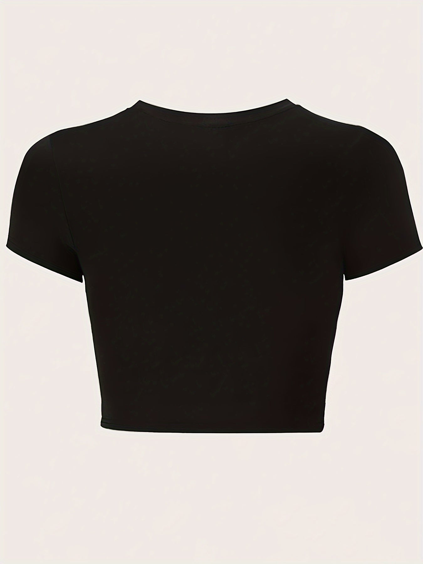 Letter & Bow Print Crew Neck T-shirt, Casual Short Sleeve Crop Top For Spring & Summer, Women's Clothing