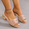 Women's Metallic Buckle Sandals, Slip On Elegant Square Toe Shoes, Chunky Heel Daily Footwear