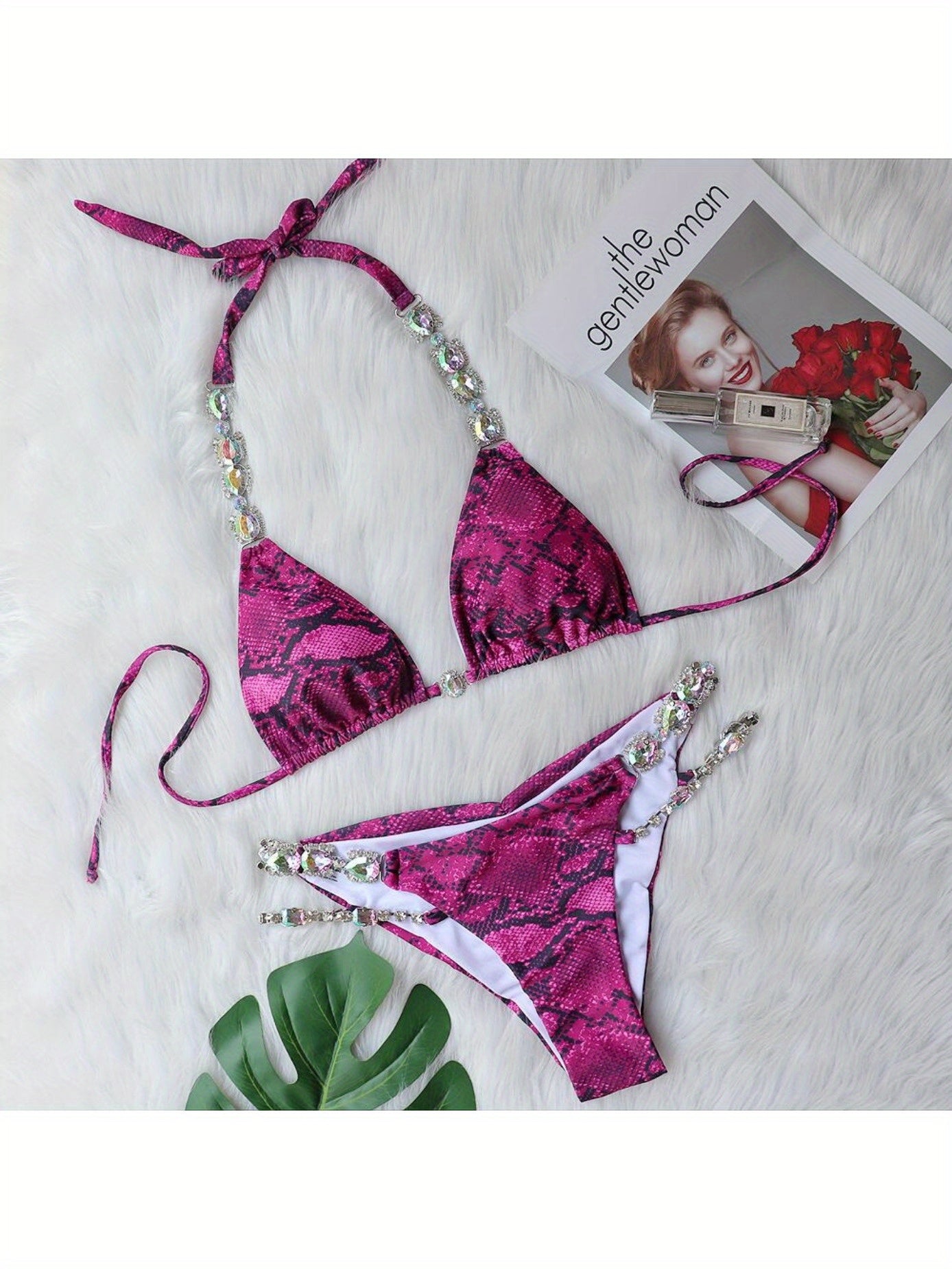 2025New Bikini, Sexy Snake Print Crystal Diamond Women'S Split Swimsuit, Beach Swimsuit