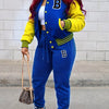 Two-piece Set, Button Front Varsity Jacket & Drawstring Jogger Pants Outfits, Letter Pattern Casual Women's Clothing